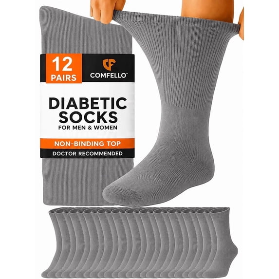 Comfello Diabetic Socks Crew for Men & Women – 12 Pairs of Non-Binding Neuropathy Socks