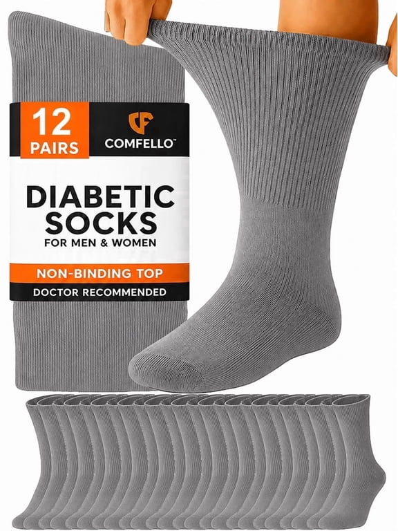 Diabetic Socks Crew for Men & Women – 12 Pairs of Non-Binding Neuropathy Socks