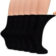 TPHON Diabetic Socks for Women, 6 Pairs Non Binding Comfortable Wide Socks for Legs Blood Circulatory Problems, Diabetes, Edema, Neuropathy(03 Black,9-12)