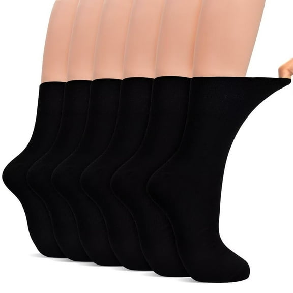 Diabetic Socks for Women, 6 Pairs Non Binding Comfortable Wide Socks for Legs Blood Circulatory Problems, Diabetes, Edema, Neuropathy(03 Black,9-12)