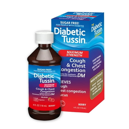 Diabetic Tussin DM Max Strength Cough & Chest Congestion Relief, Safe for Diabetics, Berry, 4 fl oz