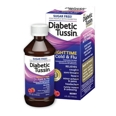 Diabetic Tussin Sugar Free Cough Syrup Nighttime Cold & Flu Relief 4 fl oz