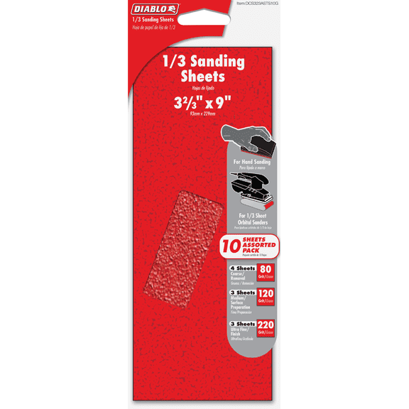 Diablo 1/3 Sheet Sandpaper Assortment - Pack of 12