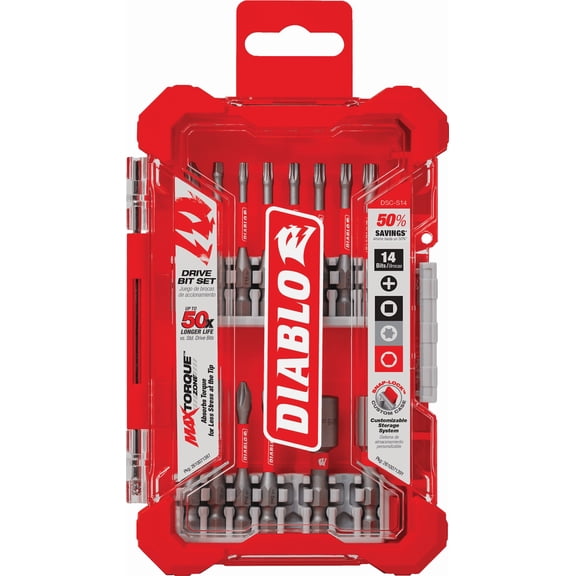 Diablo 14-Piece Impact Screwdriver Bit Set - Single Pack Heavy-Duty Construction, Professional Use