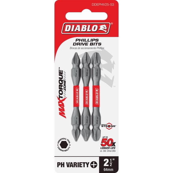 Diablo 3-Piece Phillips Double-End Screwdriver Bit Set - Pack of 4  Heavy-Duty Construction, Professional Use