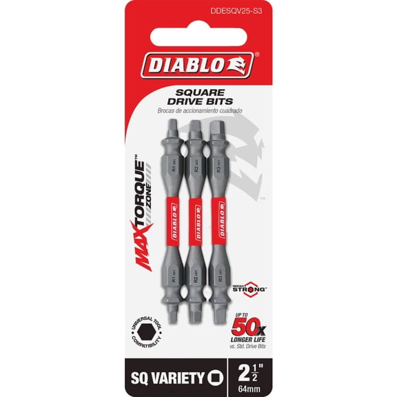 Diablo 3-Piece Square Recess Double-End Screwdriver Bit Set - Pack of 2
