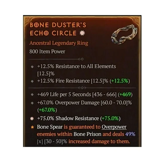 Diablo 4 S8 Bone Duster'S Echo Circle 1Ga Bone Spear Legendary Gear Equipment