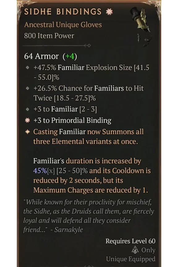 ??Diablo 4??Season 9??Gloves??Sidhe'S Bindings 1Ga Primordial Binding 45%