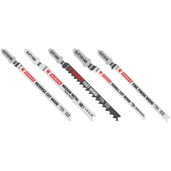 Diablo 5-Piece T-Shank HCS & HSS Jig Saw Blade Set - Single Pack