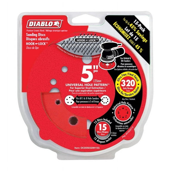 Diablo 5 in. Ceramic Blend Hook and Loop Sanding Disc 320 Grit Ultra Fine 15 pk