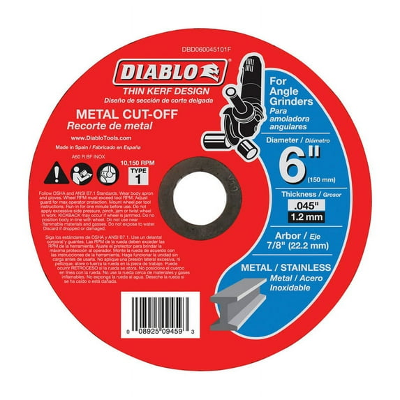 Diablo 6 in. Dia. x 7/8 in. Aluminum Oxide Metal Cut-Off Wheel 1 pk