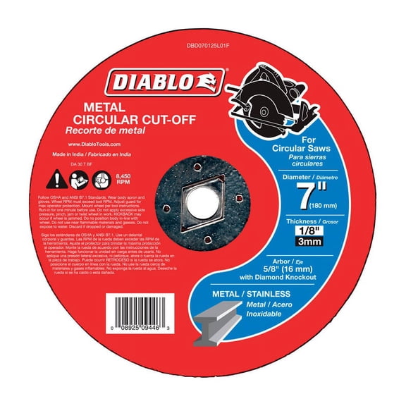 Diablo 7 in. Dia. x 5/8 in. Aluminum Oxide Metal Circular Cut-Off Disc 1 pk