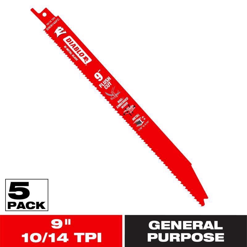 Diablo 9 in. Bi-Metal Reciprocating Saw Blade 10/14 TPI 5 pk
