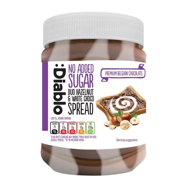 Diablo No Added Sugar Duo Spread, Chocolate Hazelnut & White Creme 2-in ...