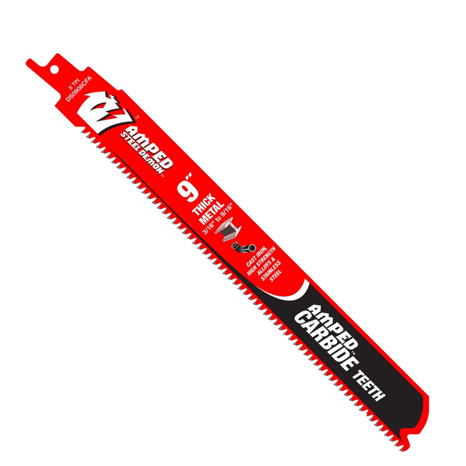 Diablo Amped Steel Demon Carbide Teeth Reciprocating Saw Blade for Thick Metal - 100x Longer Cutting Life - 9" Length, 8 TPI - DS0908CFA CA1