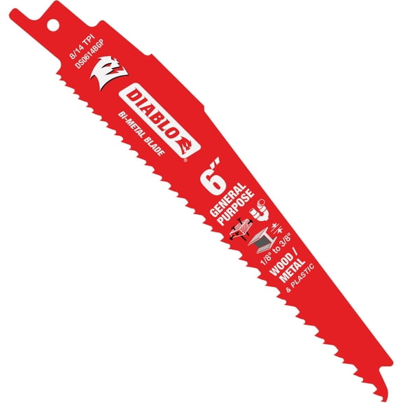 Diablo Bi-Metal Reciprocating Blades with Perma-Shield Coating for General Purpose Cuts - 6" Length, Variable Tooth Design, 8/14 TPI, 2-Pack - DS0614BGP2