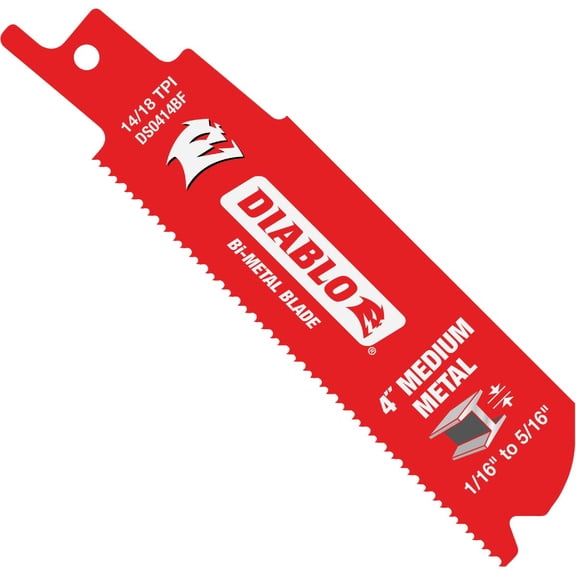 Diablo Bi-Metal Reciprocating Blades with Perma-Shield Coating for Medium Metal - 4" Length, Dual Tooth Design, 14/18 TPI, 2-Pack - DS0414BF2