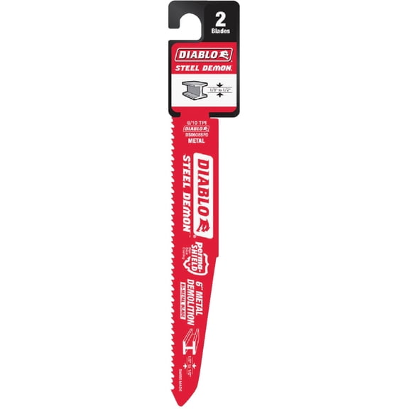 Diablo Bi-Metal Reciprocating Blades with Perma-Shield Coating for Thick Metal - 6" Length, Dual Tooth Design, 8/10 TPI, 2-Pack - DS0608BFD2