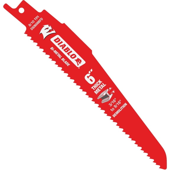 Diablo Bi-Metal Reciprocating Blades with Perma-Shield Coating for Thick Metal - 6" Length, Dual Tooth Design, 8/10 TPI, 25-Pack - DS0608BFD25