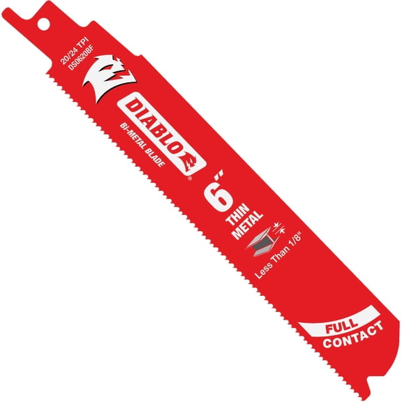 Diablo Bi-Metal Reciprocating Blades with Perma-Shield Coating for Thin Metal - 6" Length, Bi-Metal Tooth Design, 20/24 TPI, 5-Pack - DS0620BF5