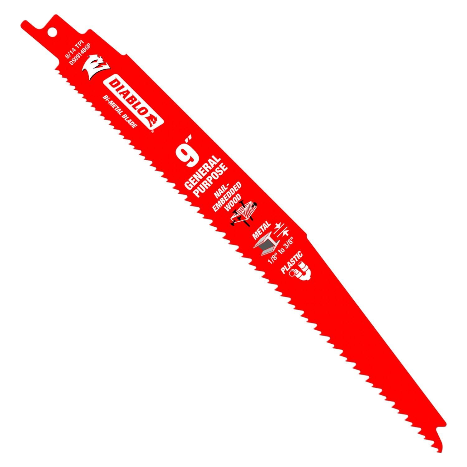 Diablo Bi-Metal Reciprocating Saw Blades for General Purpose Cuts - Variable Tooth Design - 9" Length, 8/14 TPI, 5-Pack - DS0914BGP5