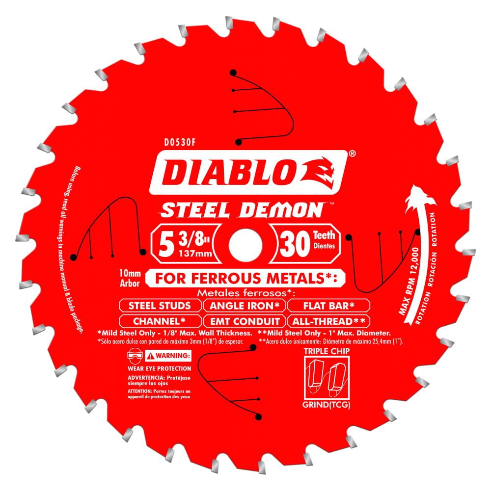Diablo Steel Demon Ferrous Metal-Cutting Saw Blade, 5 3/8in. x 30 Tooth, Model# D0530F