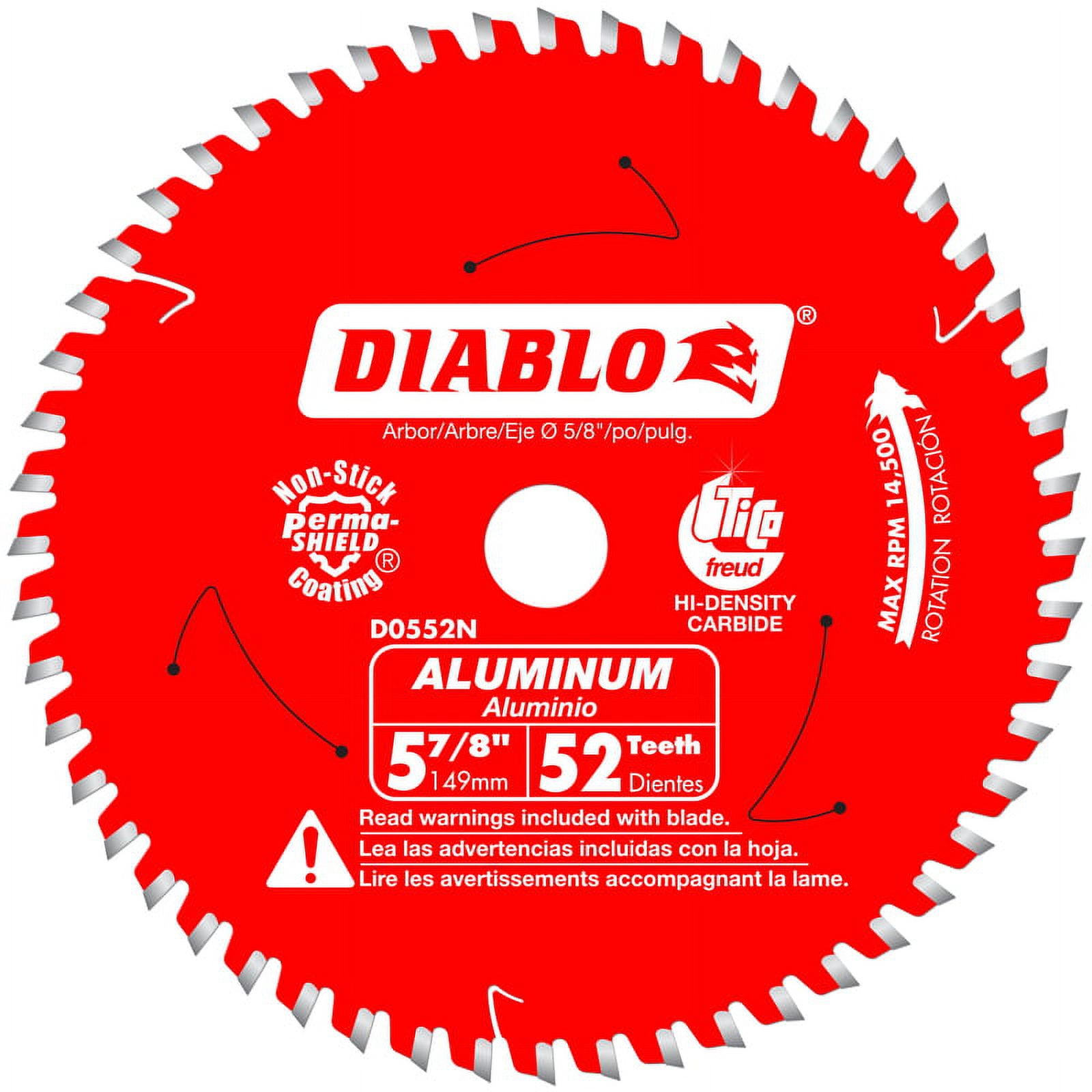 Diablo D0552N Circular Saw Blade, 5-7/8 in Dia, 5/8 in Arbor, 52-Teeth, Carbide Cutting Edge