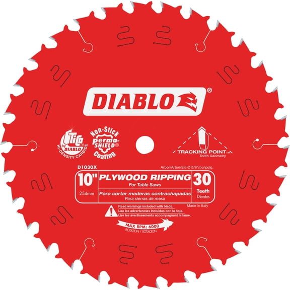 Diablo D1030X Hi-Density Carbide Plywood Ripping Circular Saw Blade 10"x30T