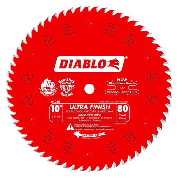 Diablo D1080X 10 80 TPI Ultra Finish Chop/Slide Miter and Table Saw Blade