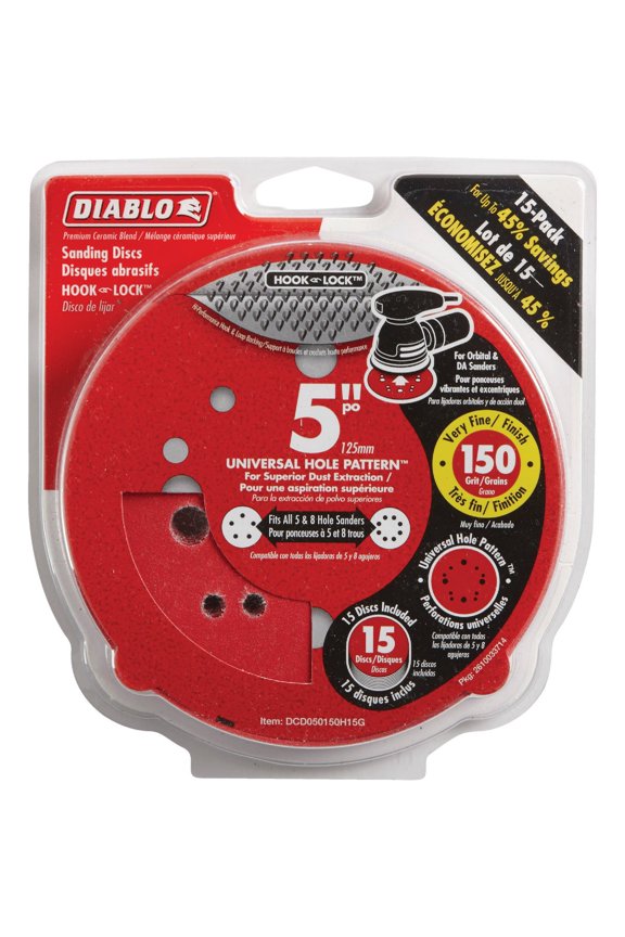 DCD050150H15G 5 in. 150-Grit Universal Hole Random Orbital Sanding Disc (15-Pack)