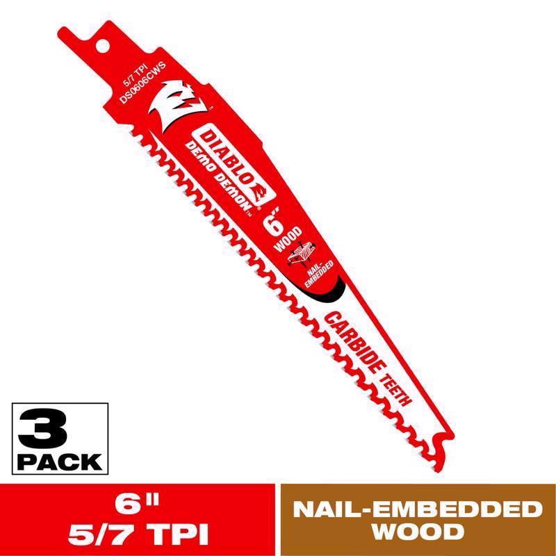 Diablo Demo Demon 6 in. Carbide Reciprocating Saw Blade 5/7 TPI 3 pk