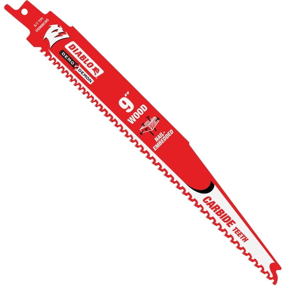 Diablo Demo Demon Carbide Teeth Reciprocating Saw Blades for Nail-Embedded Wood - Carbide Tooth Design - 9" Length, 5/7 TPI, 3-Pack - DS0906CWS3