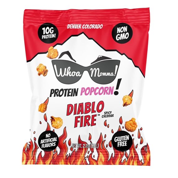 Whoa Momma! Protein Popcorn Spicy Cheddar, High Protein, Gluten Free Cheese Popcorn, 2.1oz (3-Pack)