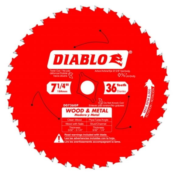 Diablo Genuine 7-1/4 in. X 36 Tooth Wood & Metal Carbide Saw Blade D0736GPA