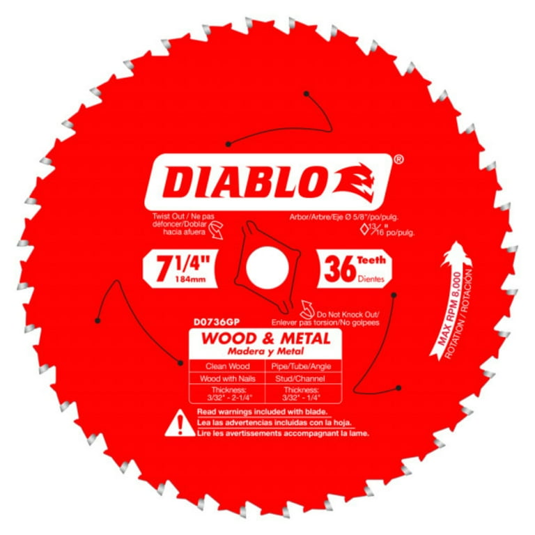7-1/4 in. x 36 TPI Wood and Metal Carbide Saw Blade 7-1/4 in. x 36 TPI Wood and Metal Carbide Saw Blade