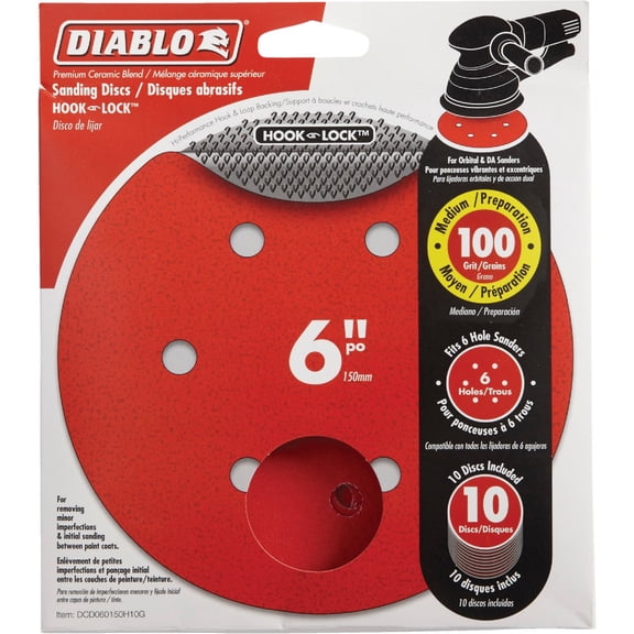 Diablo High-Performance ROS Sanding Discs with Hook & Lock - 6", 100-Grit, Premium Ceramic Blend, 10-Pack - DCD060100H10G