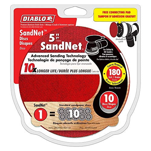 Diablo Hook-and-Loop Discs SandNet - Ceramic, Sandpaper for Orbital Sanders - 5 in, 180 Grit