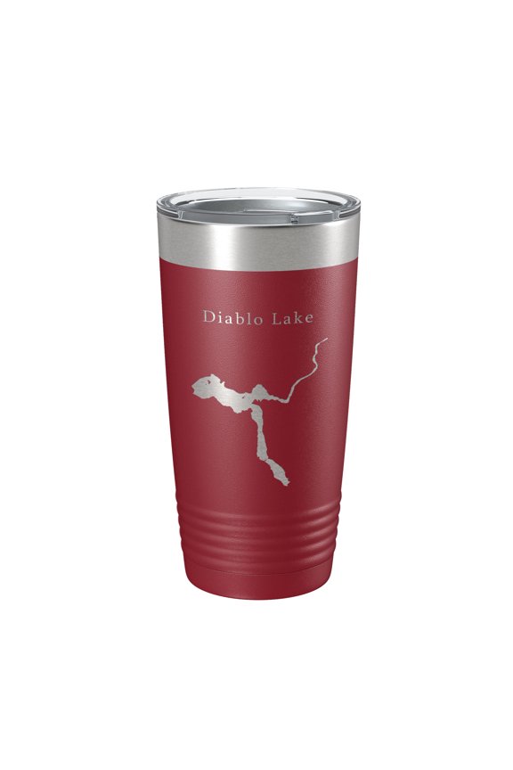 Diablo Lake Map Tumbler Travel Mug Insulated Laser Engraved Coffee Cup Washington 20 oz Maroon
