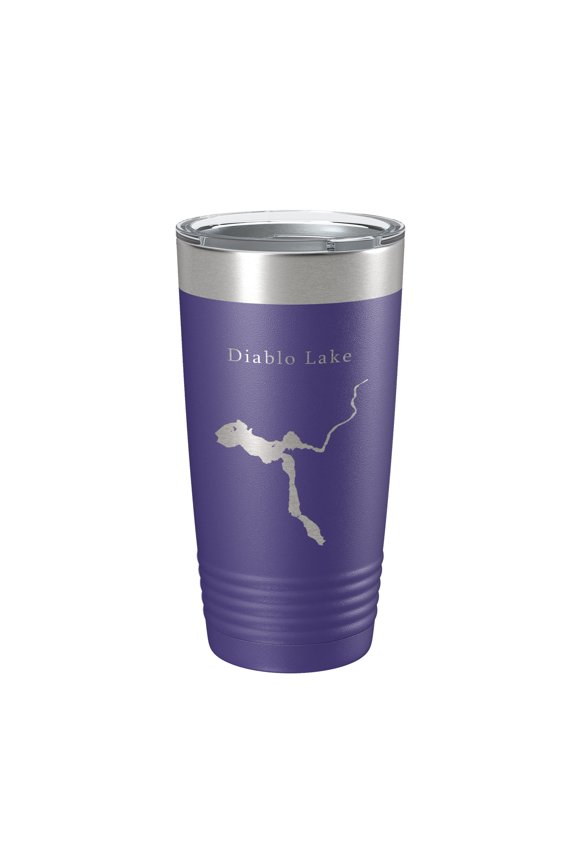 Diablo Lake Map Tumbler Travel Mug Insulated Laser Engraved Coffee Cup Washington 20 oz Purple