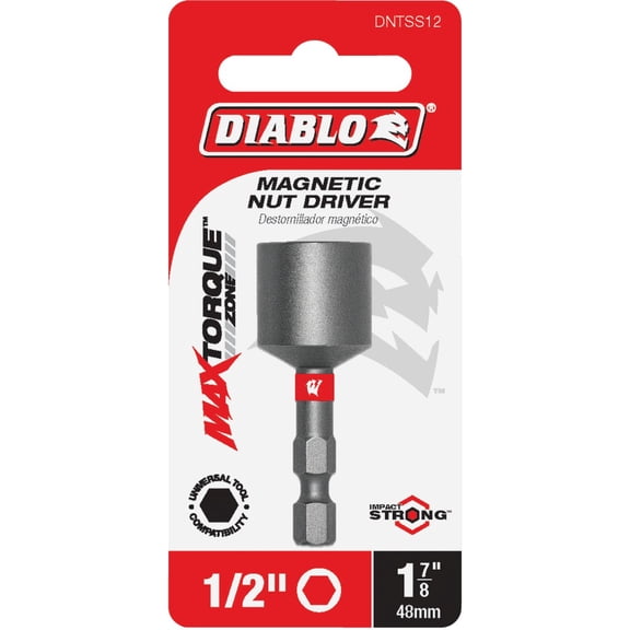Diablo Magnetic Nut Driver for Hex Nuts & Screws - 1/2" x 2-9/16" Length, MaxTorque Zone, Impact Strong Design for Drill & Impact Drivers - DNTSL12