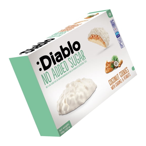 Diablo No Added Sugar Coconut Cookies with Caramel & Peanuts, 0g Added Sugar Snack Cookies, 3.52 oz