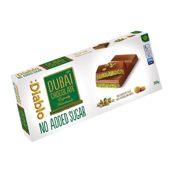 Diablo No Added Sugar Dubai Chocolate Bar, Pistachio & Crunchy Knafeh Milk Chocolate, 7.05 oz