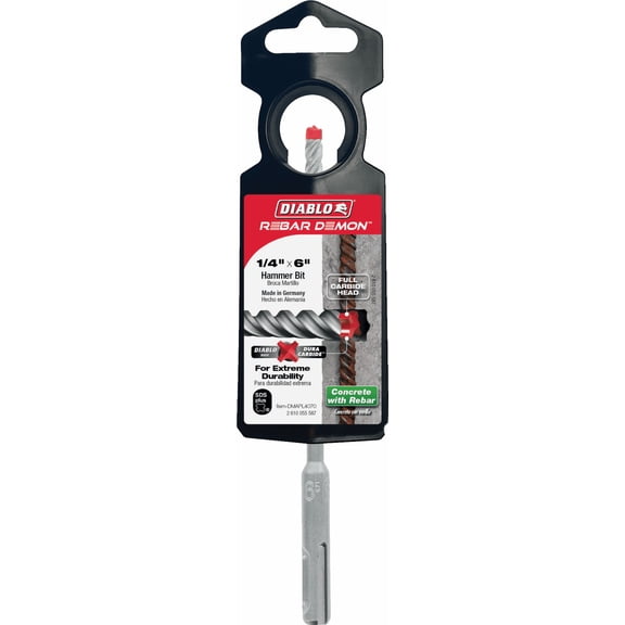 Diablo Rebar Demon SDS-Plus Full Carbide Rotary Hammer Drill Bit - Single Pack Heavy-Duty Construction, Professional Use