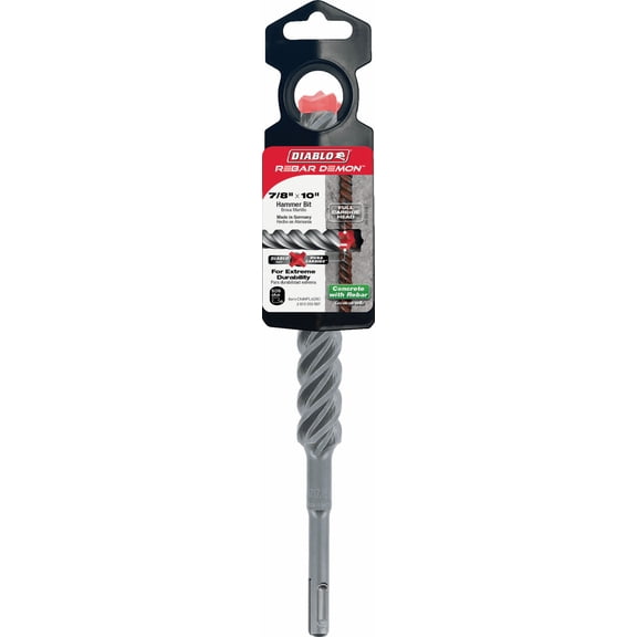 Diablo Rebar Demon SDS-Plus Full Carbide Rotary Hammer Drill Bit - Single Pack Heavy-Duty Construction, Professional Use