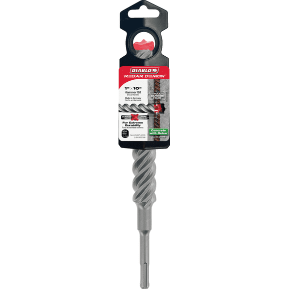 Diablo Rebar Demon SDS-Plus Full Carbide Rotary Hammer Drill Bit - Single Pack Heavy-Duty Construction, Professional Use