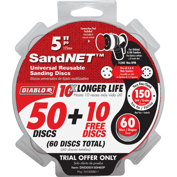 Diablo SandNet Sanding Disc with Connection Pad - Pack of 12  Residential Use, Standard Application
