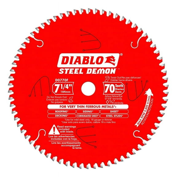 Diablo Steel Demon 7-1/4in Circular Saw Blade- Ferrous Metal Cutting 70T
