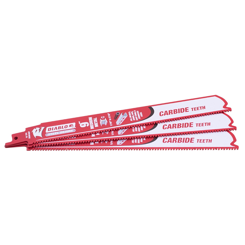 Diablo Steel Demon Carbide Reciprocating Saw Blades 9 inch 10 TPI for 1/16-5/16 Medium Metals - 3 Pack