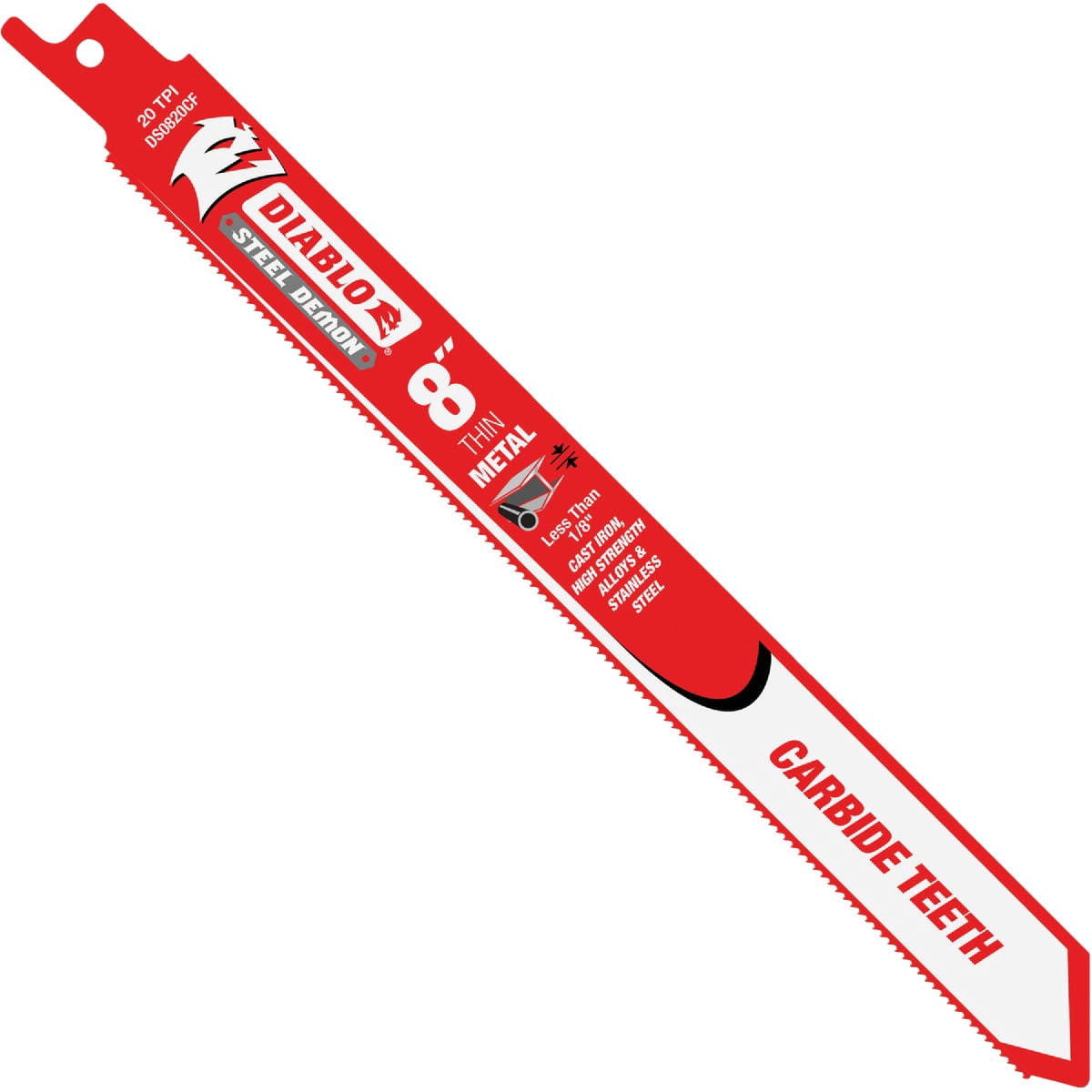 Diablo Steel Demon Reciprocating Saw Blade for Thin Metal, Long-Lasting Carbide Teeth - 8" Length, 20 TPI, Tico Carbide, Perma-Shield Coating - DS0820CF