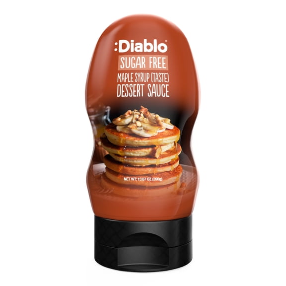 Diablo Sugar Free Maple Flavored Syrup Dessert Sauce Gluten Free Liquid Sweetener - Topping for Brownies, Pancakes, Waffles, Ice Cream, Milkshake, Smoothies, Coffee, Desserts 390g